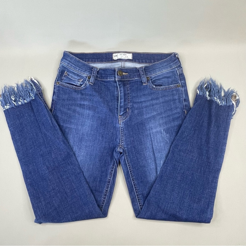 Free People Great Heights Frayed Skinny Jeans Mid Rise Medium Wash Womens 26